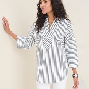 ❤️💜💙💛 Chico’s Double Stripe Poplin Dolman White Black Tunic Size Large (2)